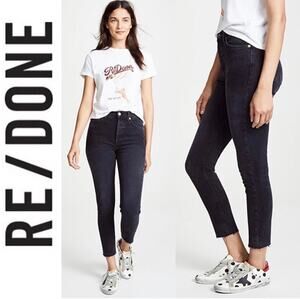 RE/DONE Originals High Rise Ankle Crop Jeans Black Raw Hem USA Size 26